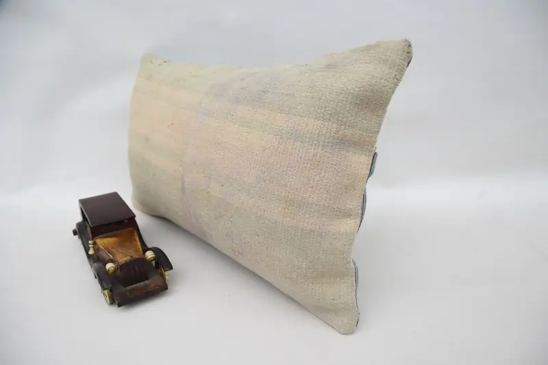 Ethnic Pillow Sham, Handmade Kilim Cushion, 12x20 Beige Cushion, Decorative Throw Pillow, Interior Designer Pillow, Pillow Sham, Throw Kilim Pillow - 3