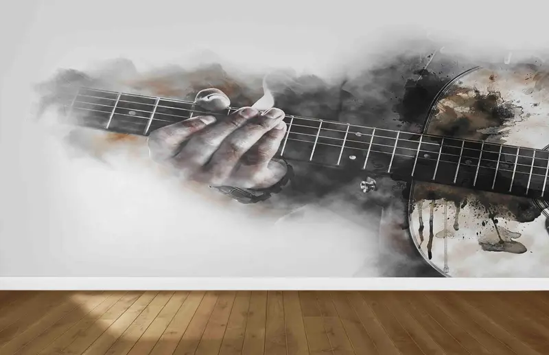 Müzik Severler için Zarif Baskılı Suluboya Gitar Duvar Kağıdı