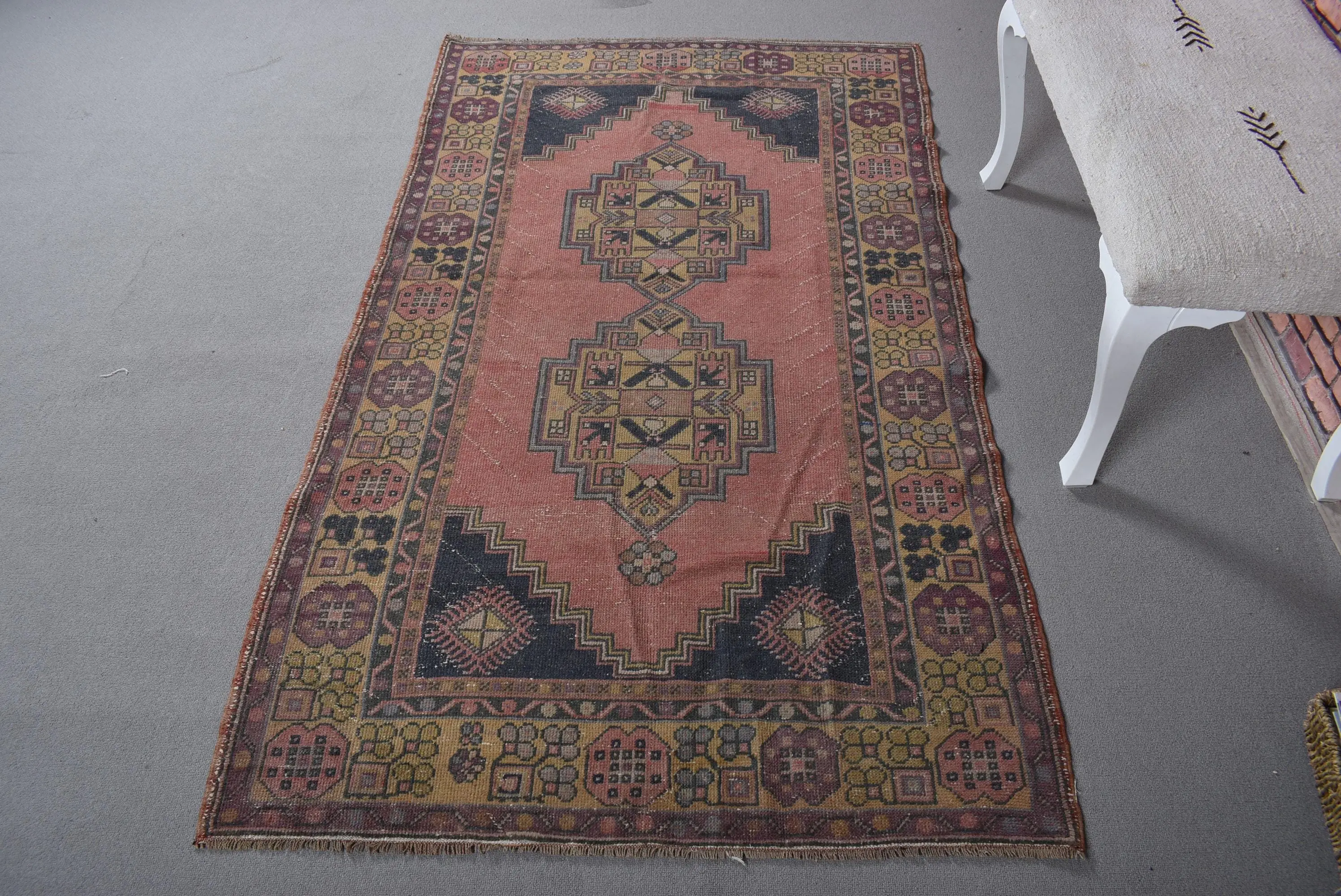 3.6x6.7 ft Rug, Vintage Turkish Area Rug, Red Wool Rug - 1