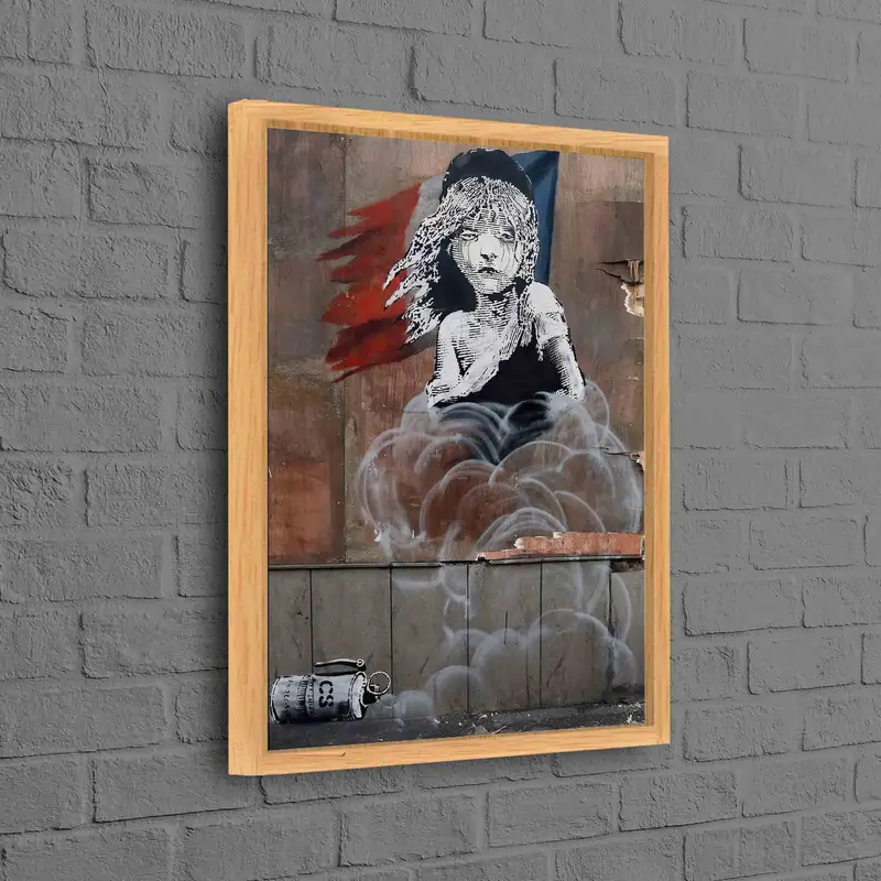 トレンディなバンクシー催涙ガスグラフィティ キャンバス プリント - 芸術的なエレガンス