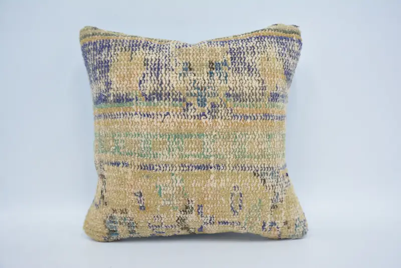 Floor Cushion, Vintage Kilim Throw Pillow, 14x14 Beige Pillow, Turkish Kilim Pillow, Handmade Rug Seat Pillow Case, Pillow Cover, Antique Pillows - 1