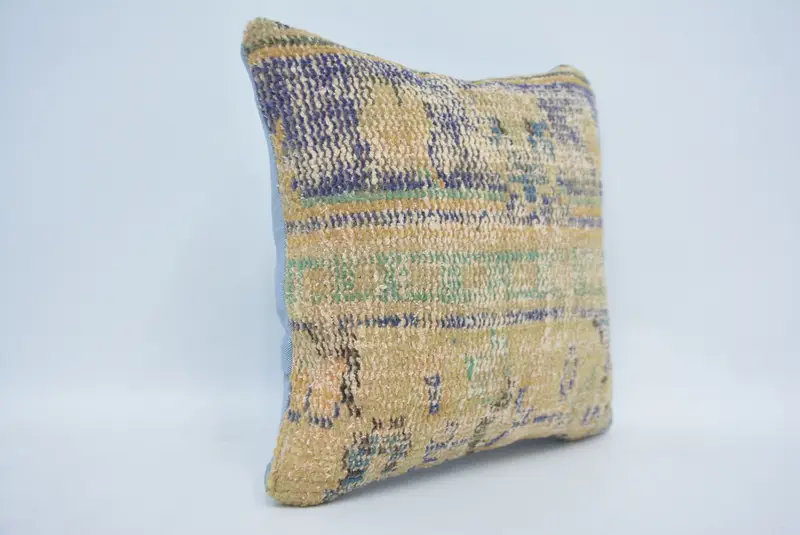 Floor Cushion, Vintage Kilim Throw Pillow, 14x14 Beige Pillow, Turkish Kilim Pillow, Handmade Rug Seat Pillow Case, Pillow Cover, Antique Pillows - 3