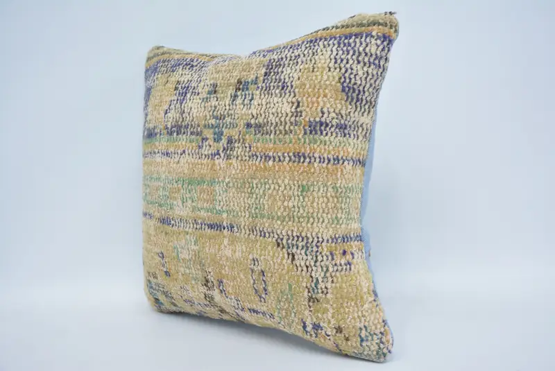 Floor Cushion, Vintage Kilim Throw Pillow, 14x14 Beige Pillow, Turkish Kilim Pillow, Handmade Rug Seat Pillow Case, Pillow Cover, Antique Pillows - 4