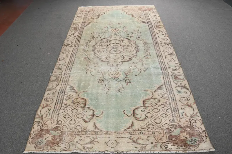 Vintage Turkish Large Rug 4.7x9.3 ft (142x282 cm), Brown Animal Print Oushak Rug - 1