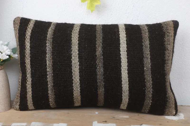 Tribal Cushion, 12x20 Brown Cushion, Antique Pillows, Pillow, Turkish Kilim Pillow, Colorful Cushion Cover, Home Decor Pillow - 2
