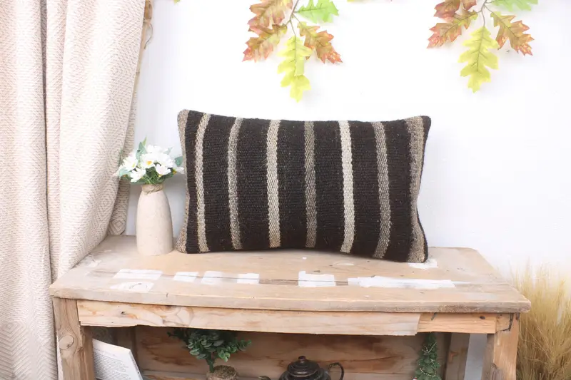 Tribal Cushion, 12x20 Brown Cushion, Antique Pillows, Pillow, Turkish Kilim Pillow, Colorful Cushion Cover, Home Decor Pillow - 1