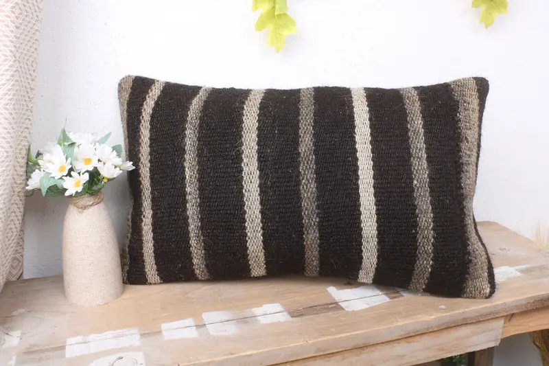 Tribal Cushion, 12x20 Brown Cushion, Antique Pillows, Pillow, Turkish Kilim Pillow, Colorful Cushion Cover, Home Decor Pillow - 4
