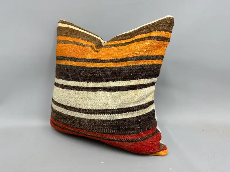 20x20 Orange Cushion Case, Home Decor Pillow, Handmade Kilim Cushion, Couch Cushion Case, Antique Pillows, Cushion Cover, Bench Pillow - 3