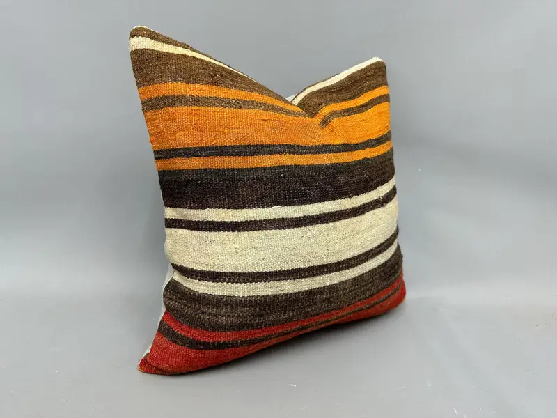 20x20 Orange Cushion Case, Home Decor Pillow, Handmade Kilim Cushion, Couch Cushion Case, Antique Pillows, Cushion Cover, Bench Pillow - 2