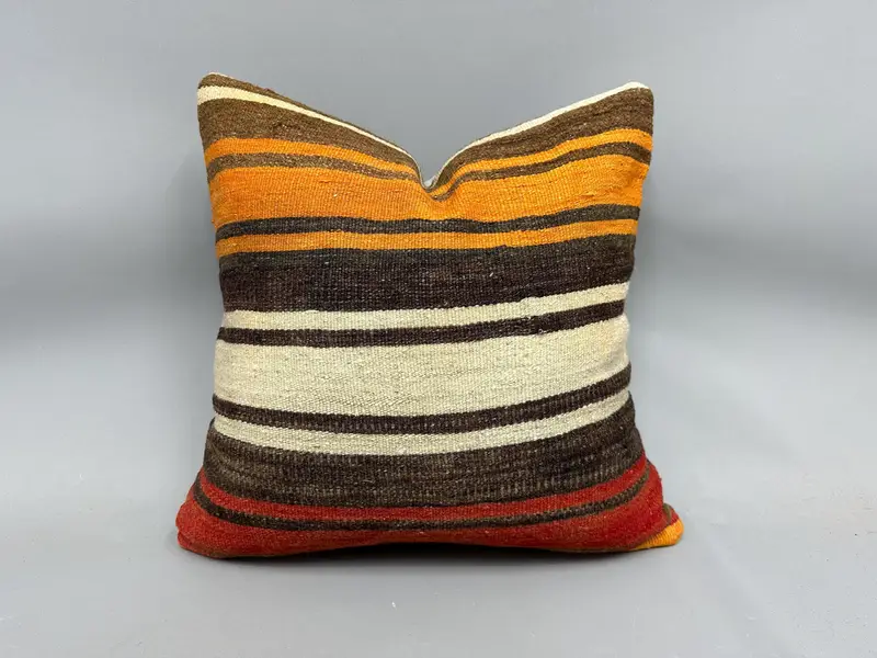 20x20 Orange Cushion Case, Home Decor Pillow, Handmade Kilim Cushion, Couch Cushion Case, Antique Pillows, Cushion Cover, Bench Pillow - 1