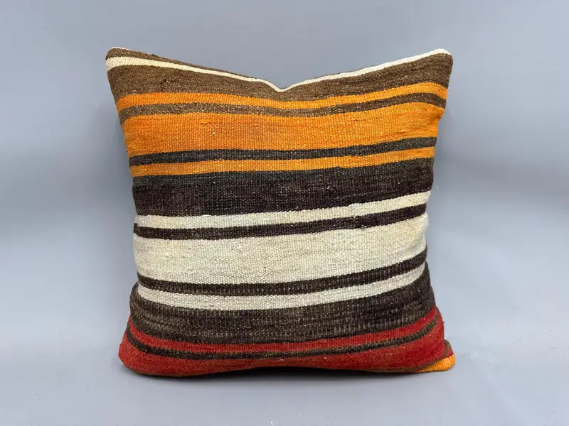 20x20 Orange Cushion Case, Home Decor Pillow, Handmade Kilim Cushion, Couch Cushion Case, Antique Pillows, Cushion Cover, Bench Pillow - 4