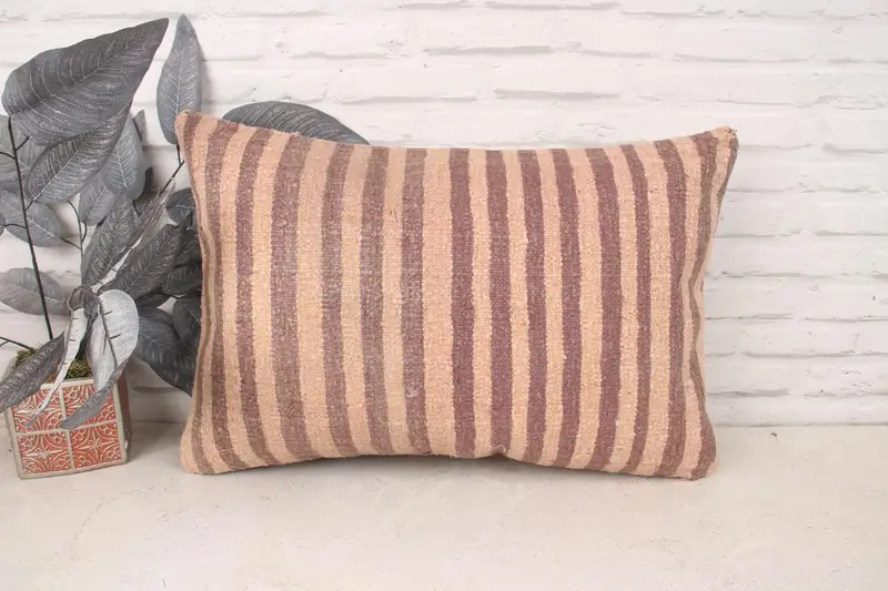 Vintage Kilim Throw Pillow, 16x24 Beige Pillow Cover, Decorative Bolster Pillow Cover, Kilim Pillow Cover, Kilim Cushion Sham, Cushion - 1