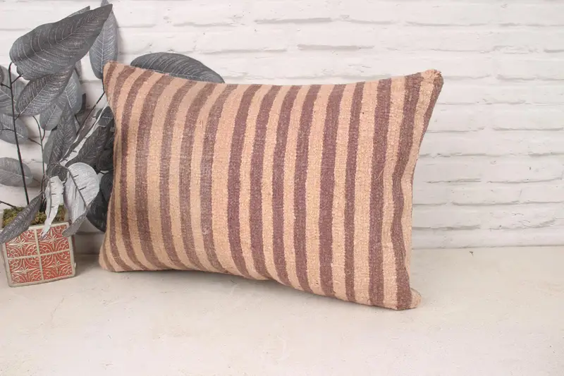 Vintage Kilim Throw Pillow, 16x24 Beige Pillow Cover, Decorative Bolster Pillow Cover, Kilim Pillow Cover, Kilim Cushion Sham, Cushion - 4