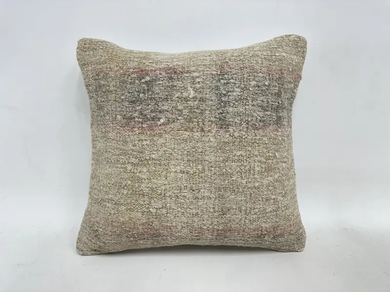 Vintage Kilim Pillow, Office Chair Cushion Cover, Pillow, 16x16 Beige Pillow, Pillow for Sofa, Rustic Pillow Sham, Pillow for Couch, Outdoor Cushion - 1