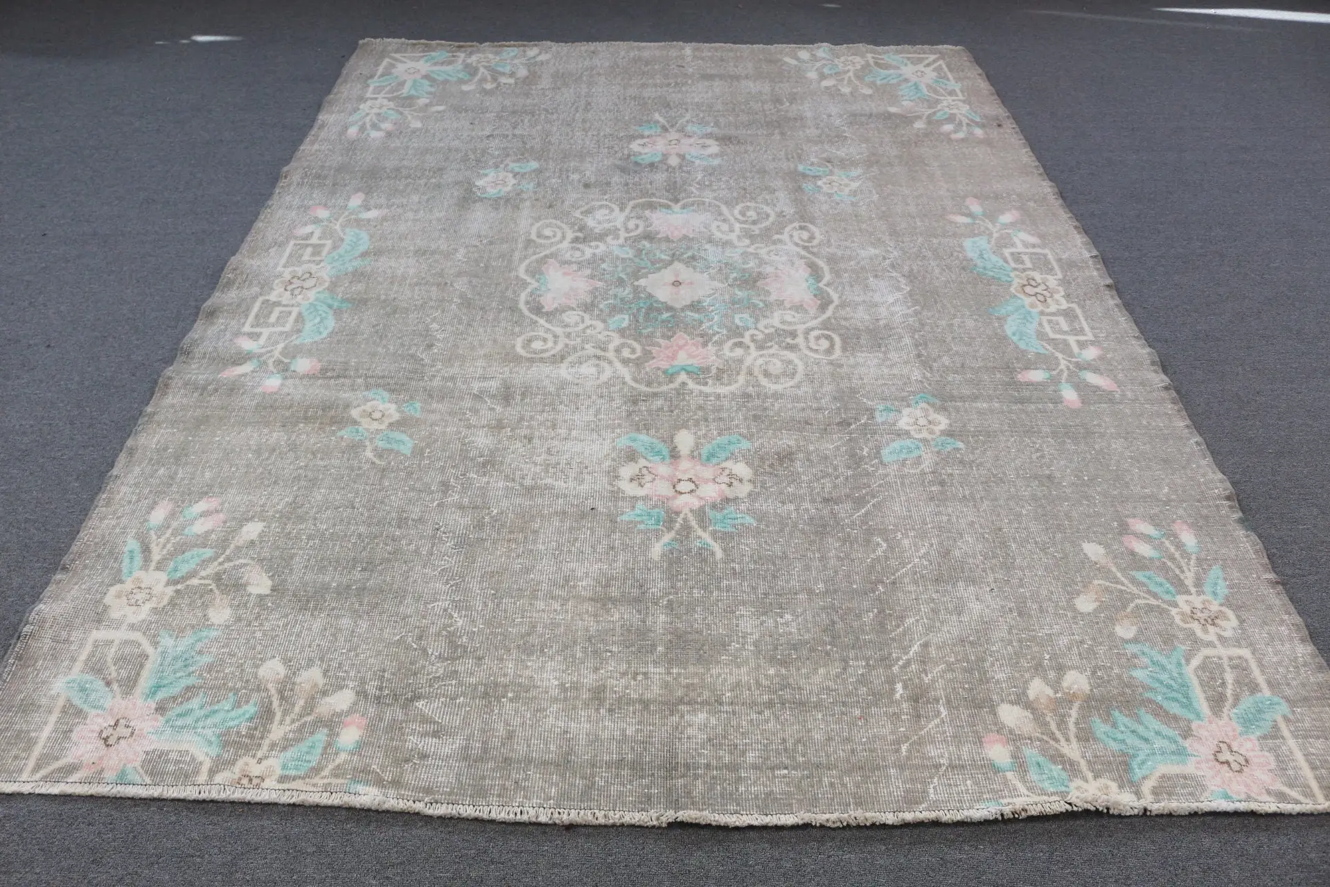 6.7x8.9 ft Turkish Rug, Large Vintage Rug, Gray Oriental Rug - 1
