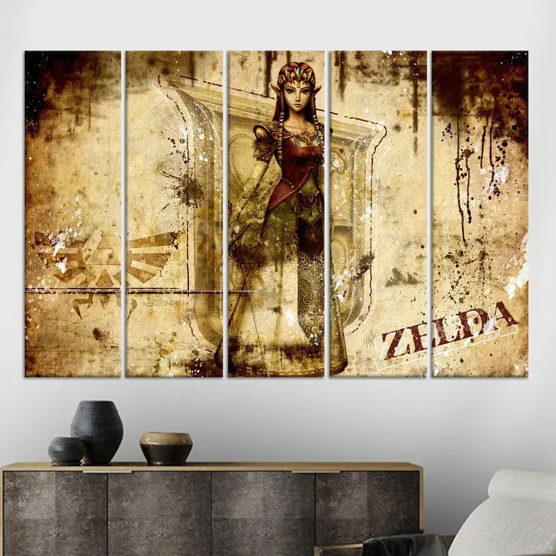 Elegante Zelda-Spielzimmer-Leinwand: Gamer-Geschenk, Braunton