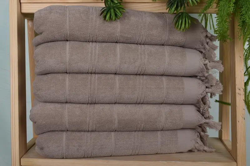 Striped Terry Hand Towel Brown Cotton, 40x18 Inches