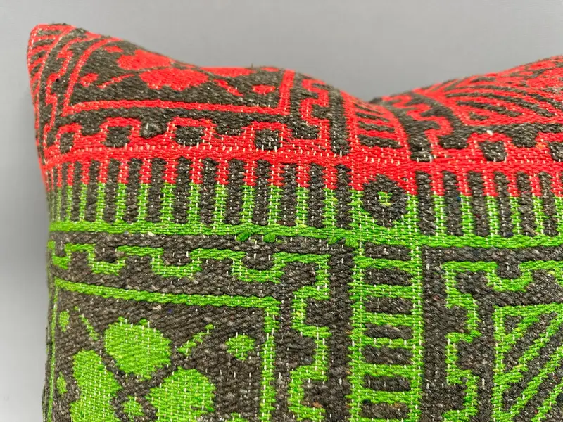 Indoor Cushion, Pillow Cover, Kilim Pillow Cover, Wholesale Cushion, Ethnical Kilim Rug Pillow, 18x18 Green Pillow, Interior Designer Pillow - 5