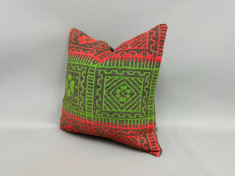 Indoor Cushion, Pillow Cover, Kilim Pillow Cover, Wholesale Cushion, Ethnical Kilim Rug Pillow, 18x18 Green Pillow, Interior Designer Pillow - 3