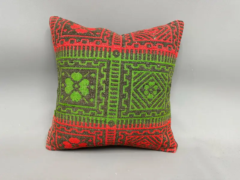 Indoor Cushion, Pillow Cover, Kilim Pillow Cover, Wholesale Cushion, Ethnical Kilim Rug Pillow, 18x18 Green Pillow, Interior Designer Pillow - 4