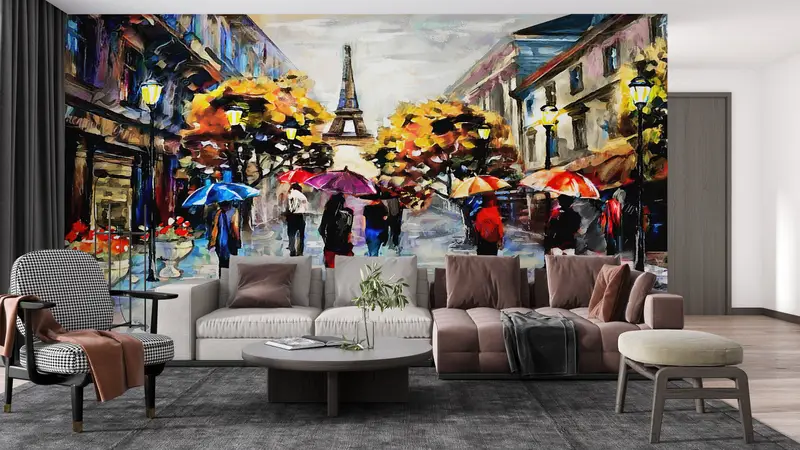 Abstract Wall Poster, View Wall Poster, Modern Wall Poster, Paris Wall Print, Autumn Wall Art, Cityscape Wall Paper, Umbrella Wall Paper, - 6