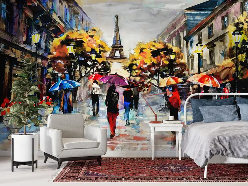 Abstract Wall Poster, View Wall Poster, Modern Wall Poster, Paris Wall Print, Autumn Wall Art, Cityscape Wall Paper, Umbrella Wall Paper, - 4