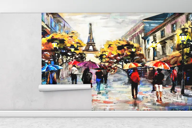 Abstract Wall Poster, View Wall Poster, Modern Wall Poster, Paris Wall Print, Autumn Wall Art, Cityscape Wall Paper, Umbrella Wall Paper, - 1