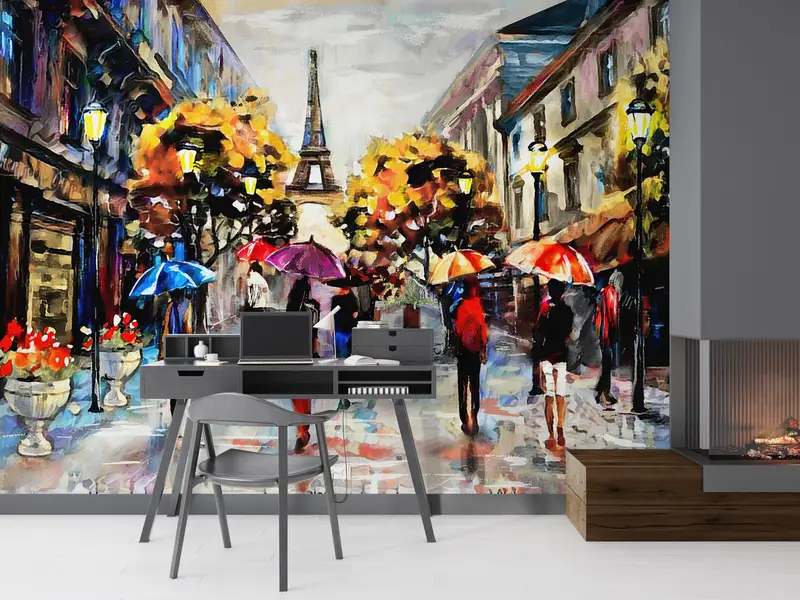 Abstract Wall Poster, View Wall Poster, Modern Wall Poster, Paris Wall Print, Autumn Wall Art, Cityscape Wall Paper, Umbrella Wall Paper, - 2