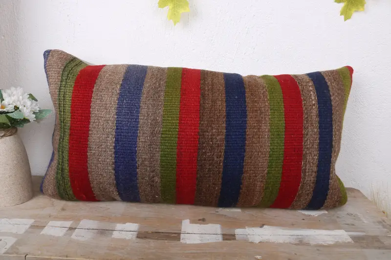 Yoga Cushion Cover, Pillow, Boho Chic Pillow Sham, Kilim Cushion Sham, 12x24 Red Cushion, Turkish Kilim Pillow, Boho Pillow - 2