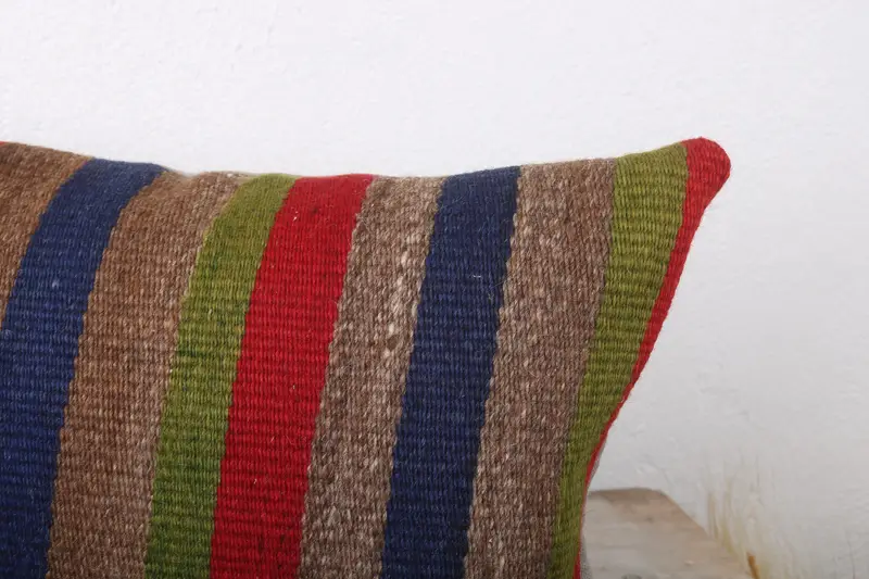 Yoga Cushion Cover, Pillow, Boho Chic Pillow Sham, Kilim Cushion Sham, 12x24 Red Cushion, Turkish Kilim Pillow, Boho Pillow - 5
