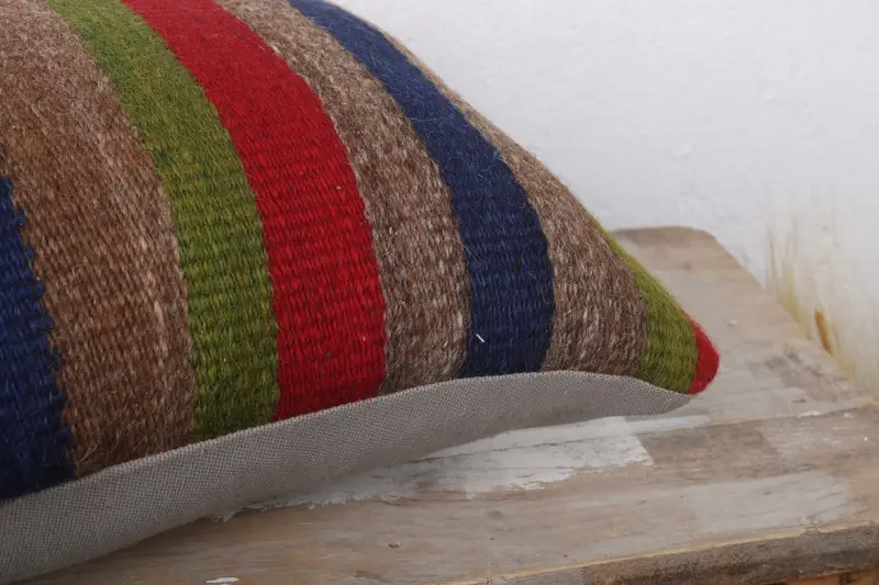 Yoga Cushion Cover, Pillow, Boho Chic Pillow Sham, Kilim Cushion Sham, 12x24 Red Cushion, Turkish Kilim Pillow, Boho Pillow - 6