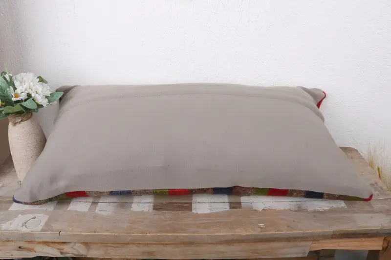 Yoga Cushion Cover, Pillow, Boho Chic Pillow Sham, Kilim Cushion Sham, 12x24 Red Cushion, Turkish Kilim Pillow, Boho Pillow - 7