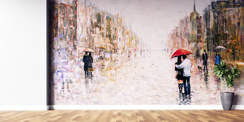 Basılı Duvar Kağıdı: Yağmurlu Gün Romantizmi için Zarif Şehir Manzarası