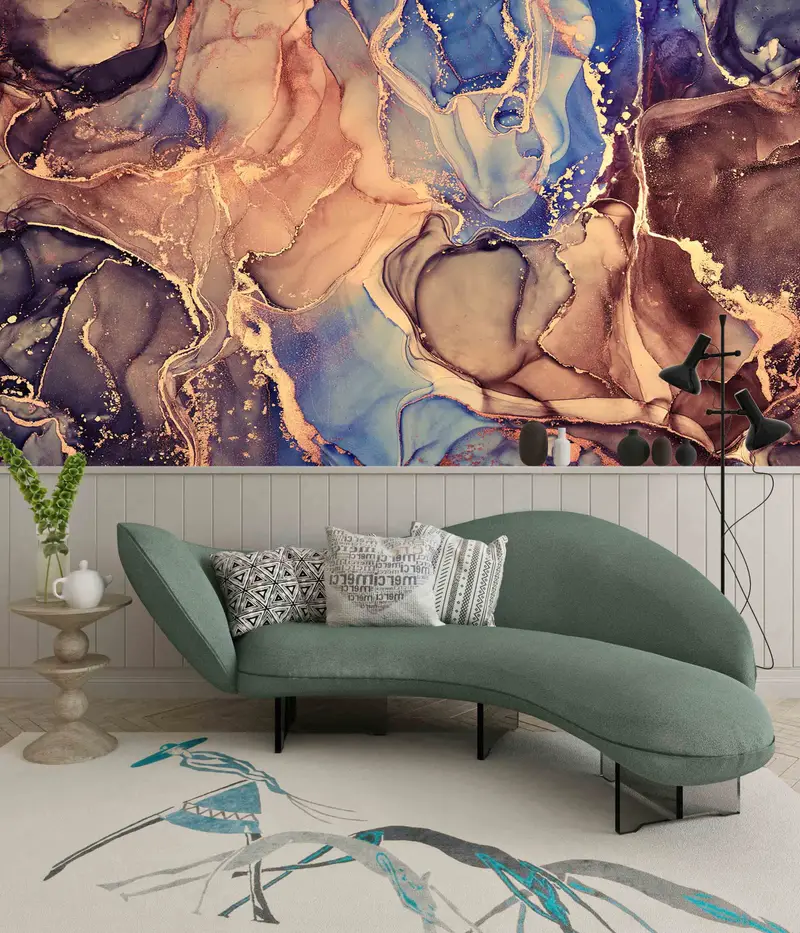 Marble Wall Art, Brown And Blue Marble Wallpaper, 3D Wall Decor, Luxury Wallpaper, Wall Stickers, Wall Mural, 3D Wallpaper, Contact Paper, - 1