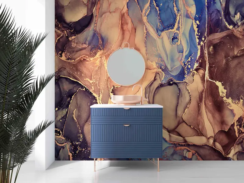 Marble Wall Art, Brown And Blue Marble Wallpaper, 3D Wall Decor, Luxury Wallpaper, Wall Stickers, Wall Mural, 3D Wallpaper, Contact Paper, - 2