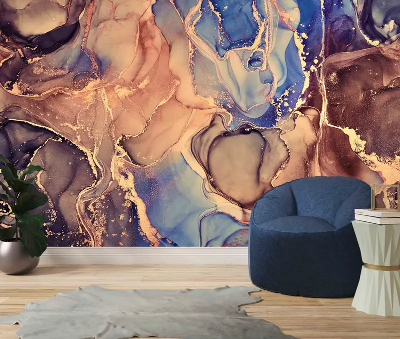 Marble Wall Art, Brown And Blue Marble Wallpaper, 3D Wall Decor, Luxury Wallpaper, Wall Stickers, Wall Mural, 3D Wallpaper, Contact Paper, - 3