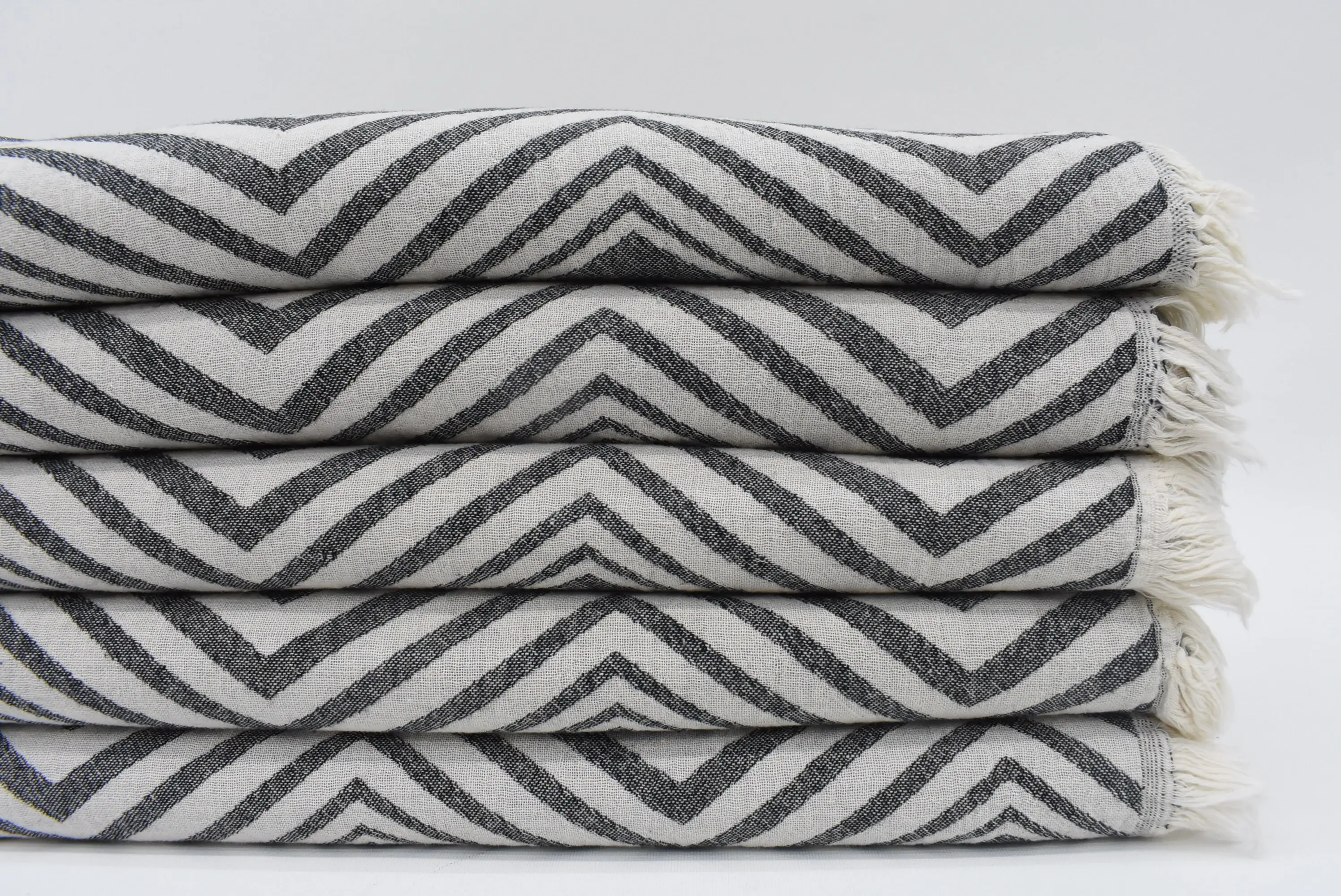 Black Turkish Organic Cotton Chevron Design Pool Towel, 70x36 Inches - 1