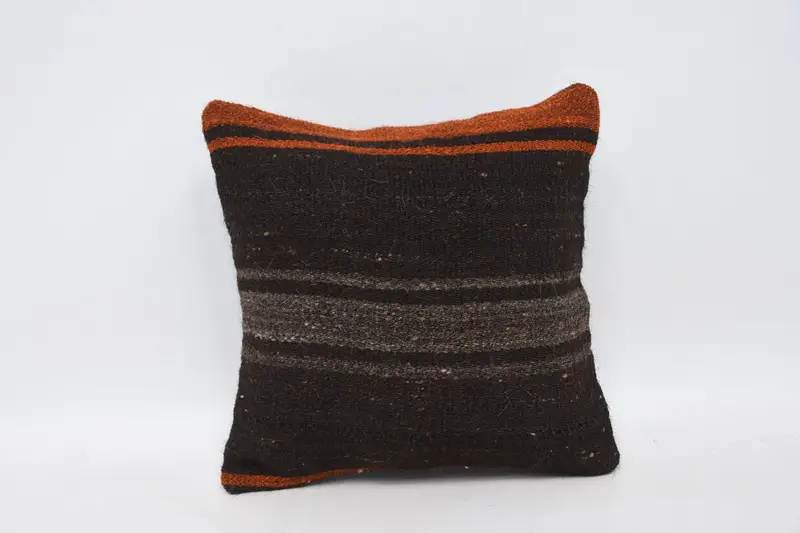 Throw Antique Brown Euro Sham, funda de cojín de lana a rayas de 5x5 pulgadas - 1