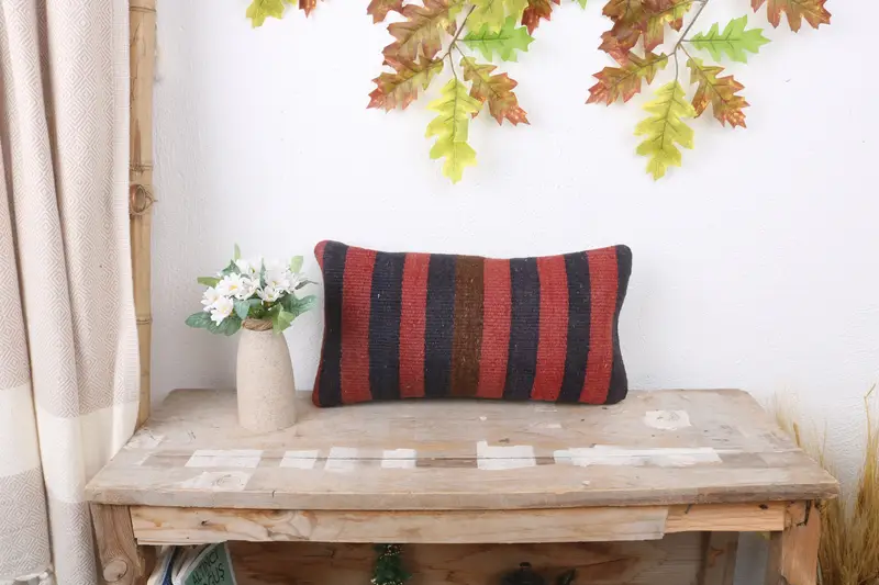 Pillow Case, 8x16 Red Pillow Cover, Handmade Kilim Cushion, Vintage Pillow, Square Throw Pillow Cover, Interior Designer Pillow - 1
