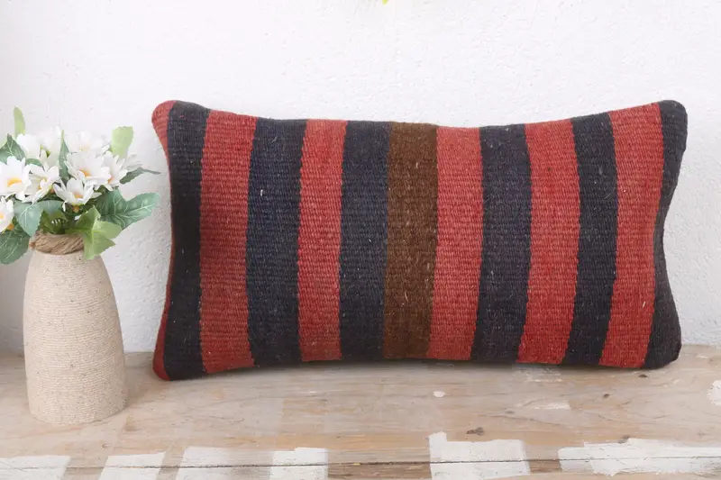 Pillow Case, 8x16 Red Pillow Cover, Handmade Kilim Cushion, Vintage Pillow, Square Throw Pillow Cover, Interior Designer Pillow - 2
