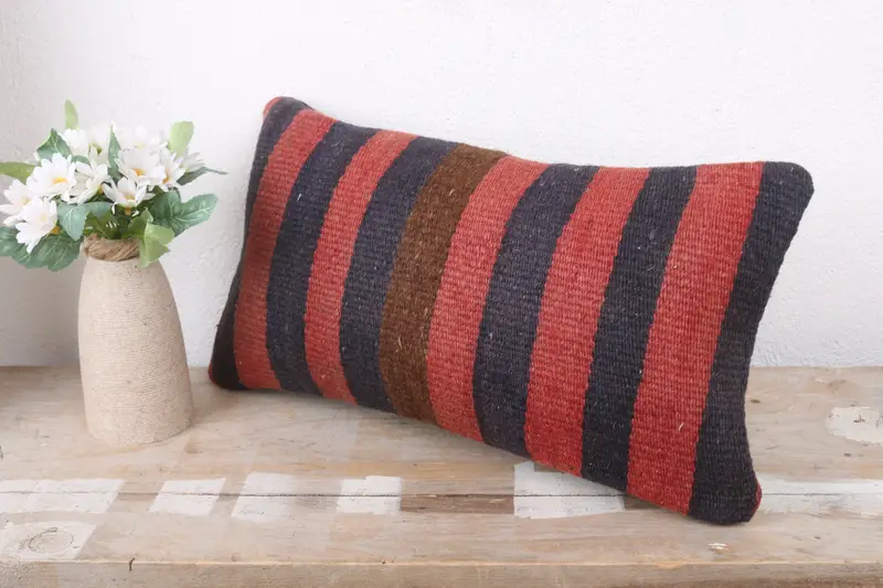 Pillow Case, 8x16 Red Pillow Cover, Handmade Kilim Cushion, Vintage Pillow, Square Throw Pillow Cover, Interior Designer Pillow - 4