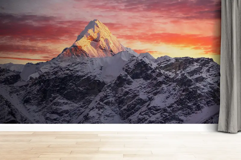 Modern Wall Paper,Sunset Mural,Snow Mountain Wall Painting,3d Wall Paper,Custom Wall Paper,Everest Wall Decor,Sunrise Wall Painting, - 8