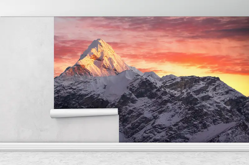 Modern Wall Paper,Sunset Mural,Snow Mountain Wall Painting,3d Wall Paper,Custom Wall Paper,Everest Wall Decor,Sunrise Wall Painting, - 7