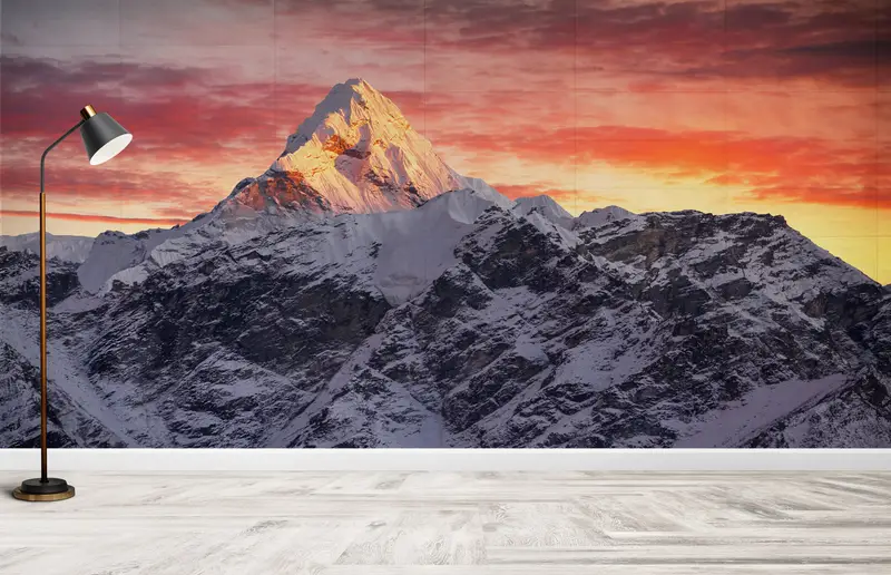 Modern Wall Paper,Sunset Mural,Snow Mountain Wall Painting,3d Wall Paper,Custom Wall Paper,Everest Wall Decor,Sunrise Wall Painting, - 5