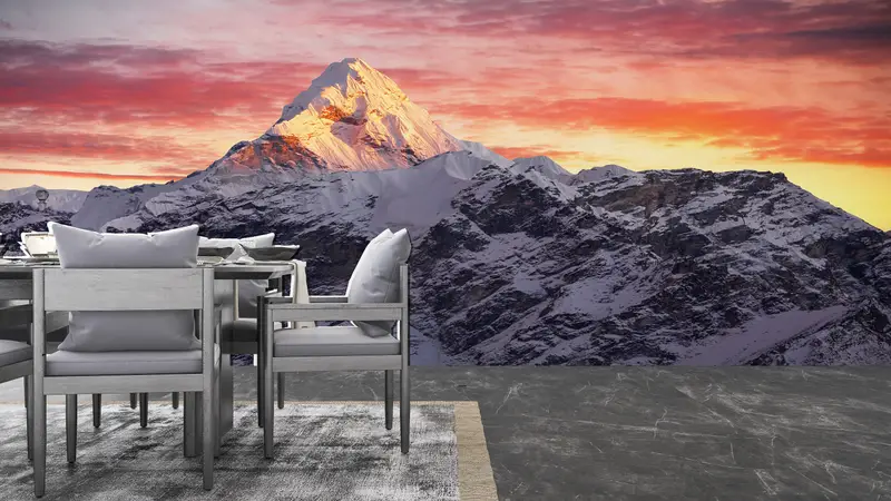 Modern Wall Paper,Sunset Mural,Snow Mountain Wall Painting,3d Wall Paper,Custom Wall Paper,Everest Wall Decor,Sunrise Wall Painting, - 4
