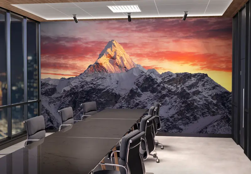 Modern Wall Paper,Sunset Mural,Snow Mountain Wall Painting,3d Wall Paper,Custom Wall Paper,Everest Wall Decor,Sunrise Wall Painting, - 2