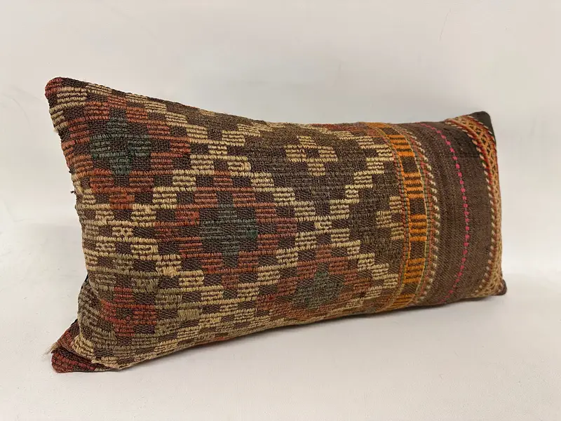 Colorful Cushion Cover, Pillow, Vintage Kilim Pillow, 12x24 Brown Cushion Cover, Indoor Cushion Case, Ethnical Kilim Rug Pillow, Kilim Pillow Cover - 4