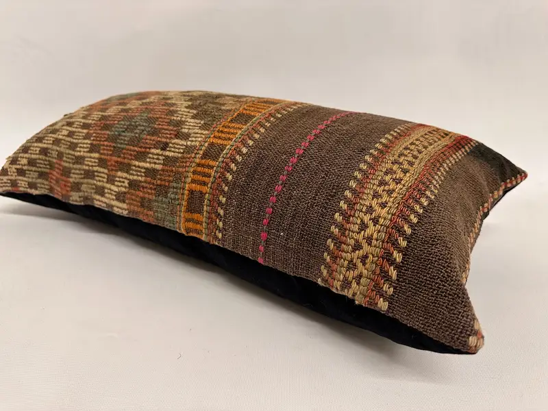 Colorful Cushion Cover, Pillow, Vintage Kilim Pillow, 12x24 Brown Cushion Cover, Indoor Cushion Case, Ethnical Kilim Rug Pillow, Kilim Pillow Cover - 6