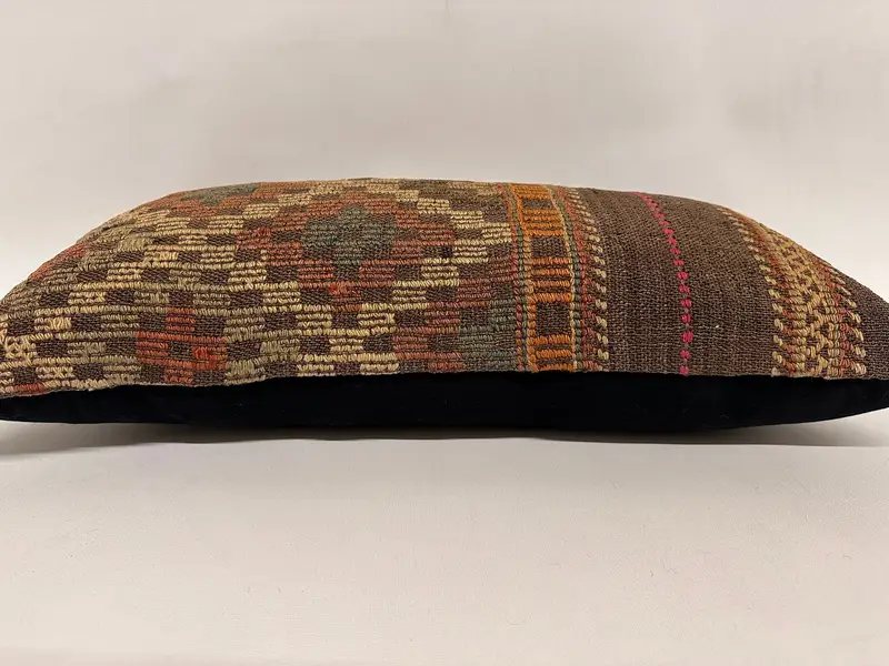 Colorful Cushion Cover, Pillow, Vintage Kilim Pillow, 12x24 Brown Cushion Cover, Indoor Cushion Case, Ethnical Kilim Rug Pillow, Kilim Pillow Cover - 5