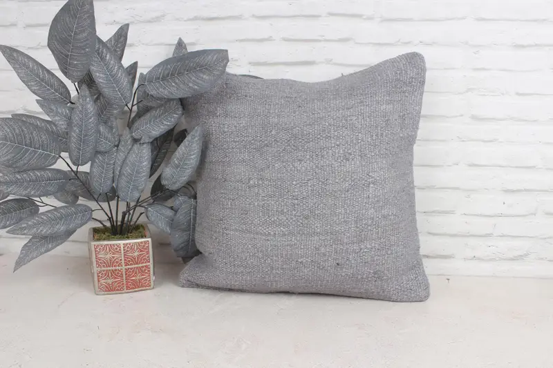 Ethnical Kilim Rug Pillow, Pillow Cover, Kilim Pillow, Kilim Pillow Cover, 20x20 Gray Pillow Cover - 1